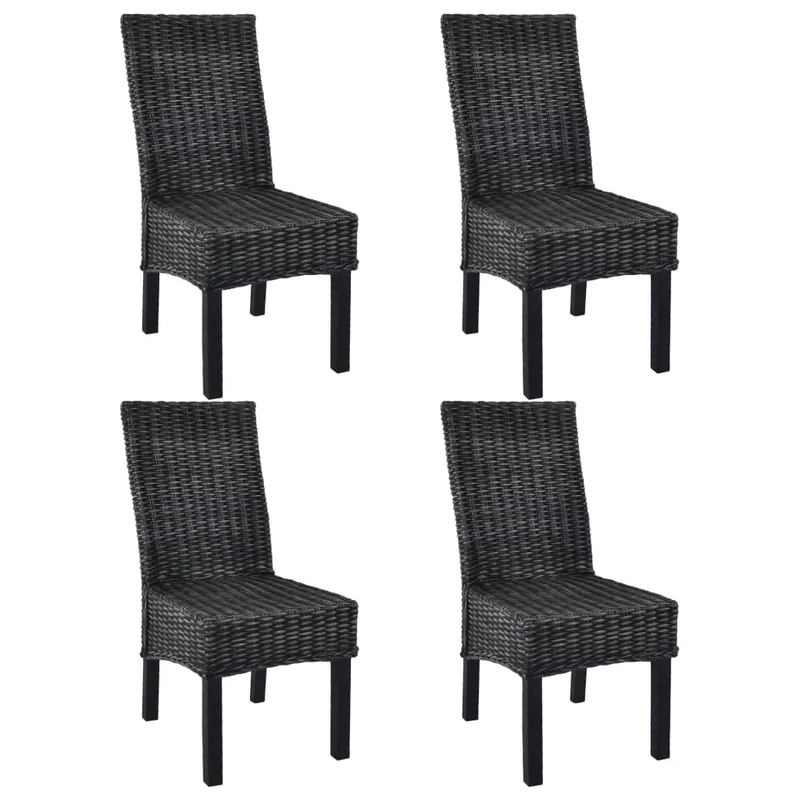 Lot de 4 chaises de salle à manger cuisine noir Rotin Kubu et bois de manguier CDS021791