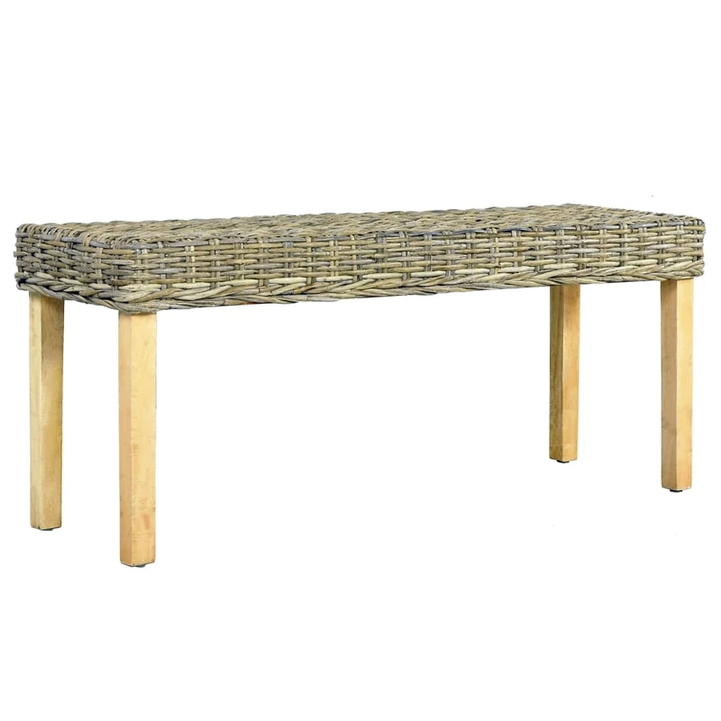 Banc en rotin kubu naturel et manguier massif 110 cm marron BAN02009
