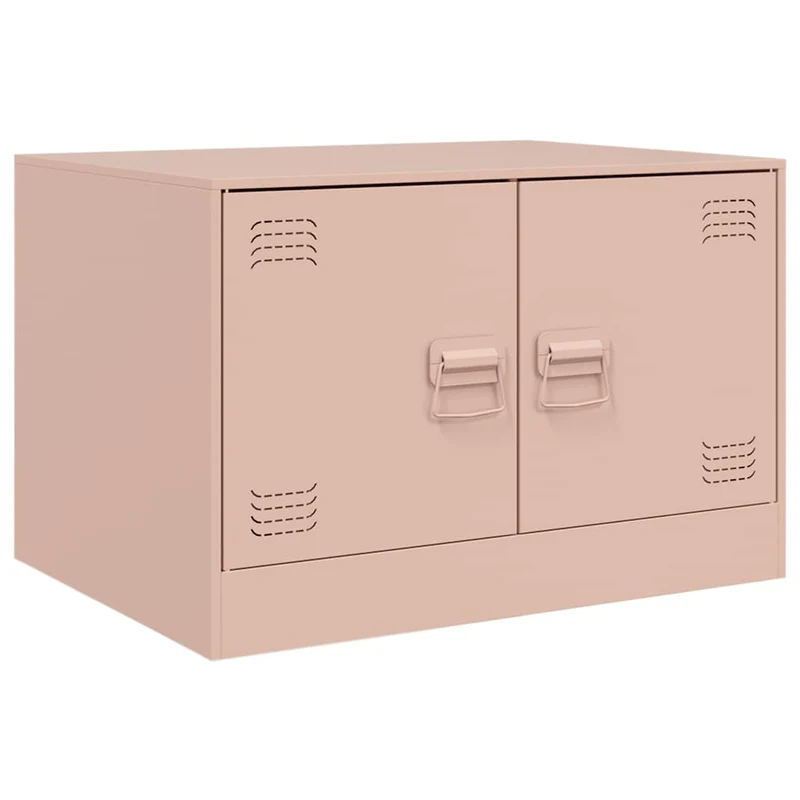 Table basse avec deux portes design industriel 67 x 50 x 44 cm acier rose DEC039914