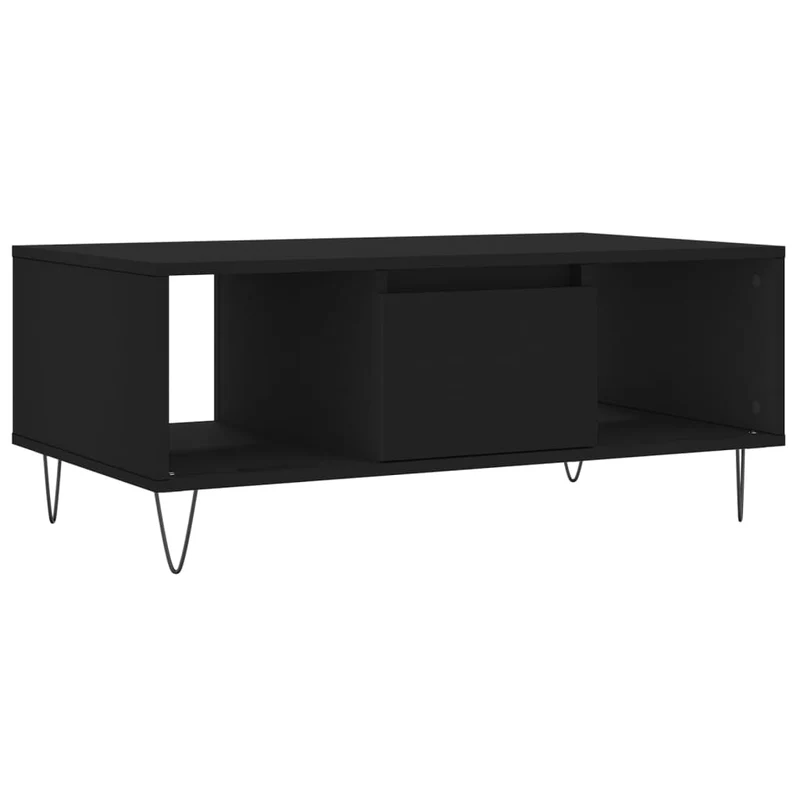 Table basse design moderne et contemporaine 90 x 50 x 36,5 cm bois d'ingénierie noir et métal DEC039828