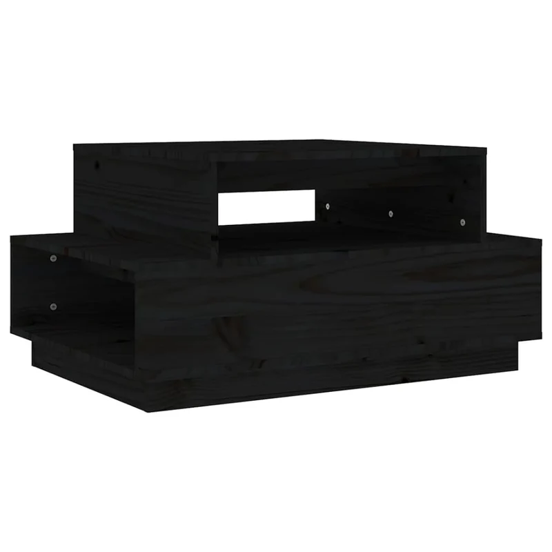 Table basse avec espace de rangement design moderne et contemporain 80 x 55 x 40,5 cm bois massif de pin noir DEC039783