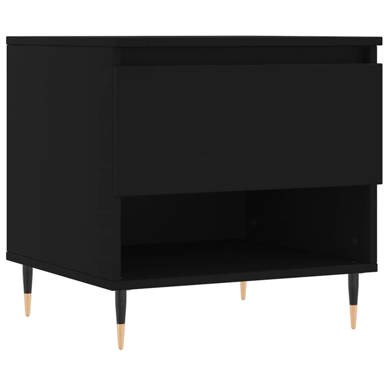 Table basse avec tiroir design moderne et contemporaine 50 x 46 x 50 cm bois d’ingénierie noir et métal DEC039658
