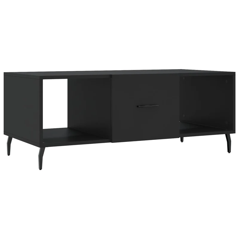 Table basse avec 3 compartiments design moderne 102 x 50 x 40 cm bois d'ingénierie noir et fer DEC039601