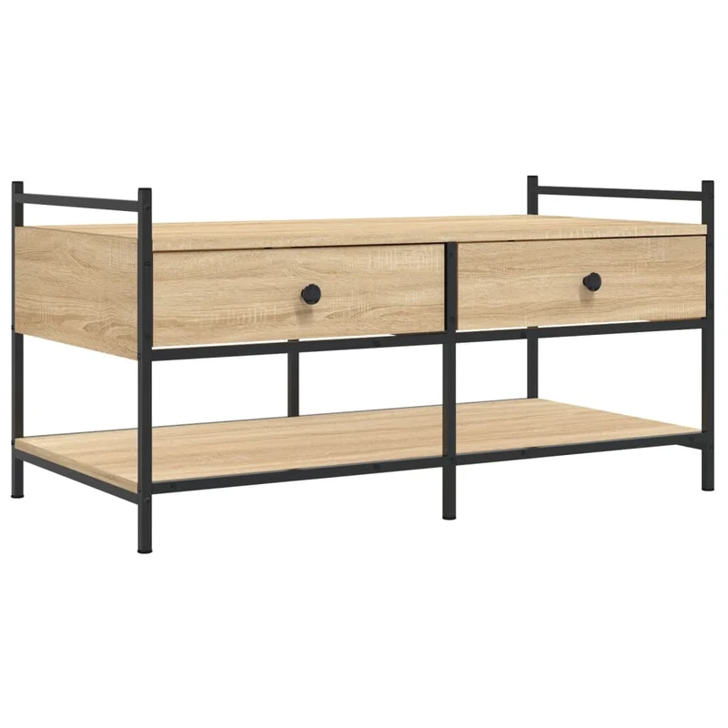 Table basse avec tiroirs design moderne industriel 99 x 50 x 50 cm bois d'ingénierie et métal DEC039080