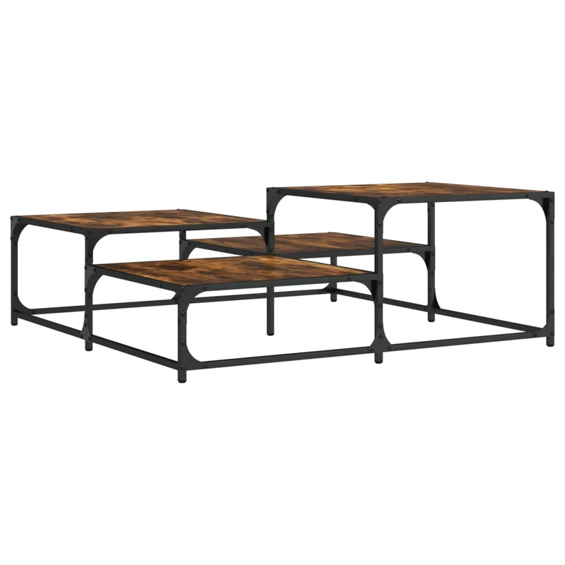 Table basse avec étagères design industriel 107 x 107 x 40 cm bois d'ingénierie marron et métal DEC038391