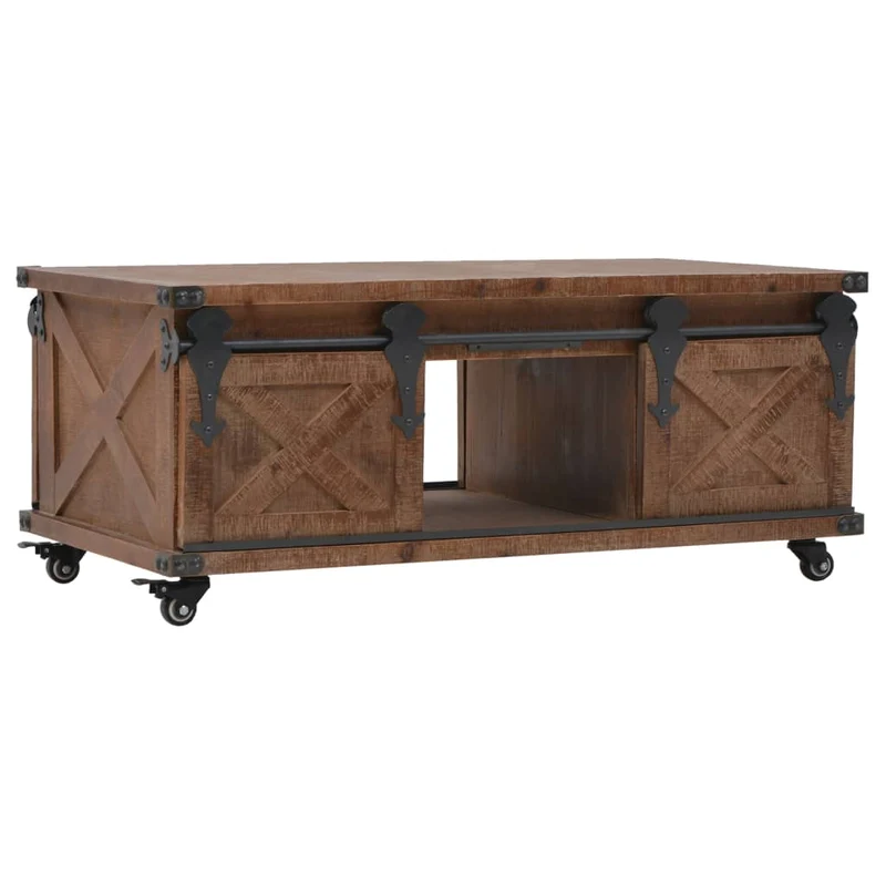 Table basse avec 3 compartiments design rustique 91 x 51 x 38 cm bois de sapin massif + MDF + acier DEC038262