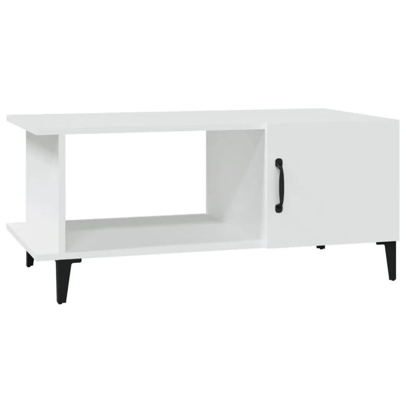 Table basse design moderne et contemporaine 90 x 50 x 40 cm bois d'ingénierie blanc et métal DEC038020
