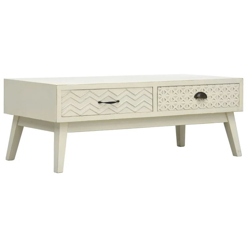 Table basse de salon design moderne avec 2 tiroirs sculpté 110 x 50 x 40 cm MDF gris DEC037318