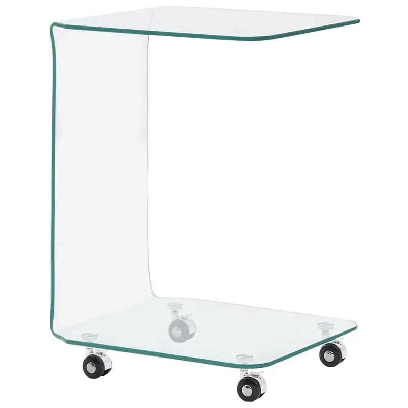 Table d'appoint sur roulettes design moderne 45 x 40 x 63 cm verre trempé DEC037060