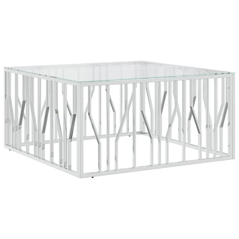 Table basse de salon design moderne 100 x 100 x 50 cm acier inoxydable argenté et verre DEC036917