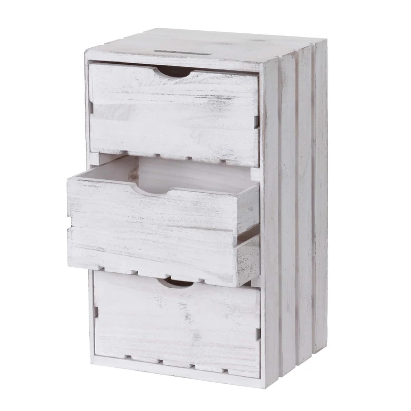 Commode petit meuble de rangement en bois style vintage 3 tiroirs 53x32x26cm bois blanc 04_0002485