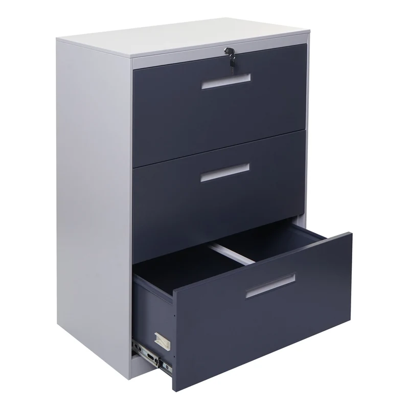 Armoire meuble de bureau avec 3 tiroirs en acier verrouillable 103x76x46 cm gris-gris foncé 04_0006415