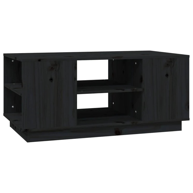 Table basse avec étagères design moderne et contemporain 90 x 49 x 40,5 cm bois massif de pin noir DEC039812