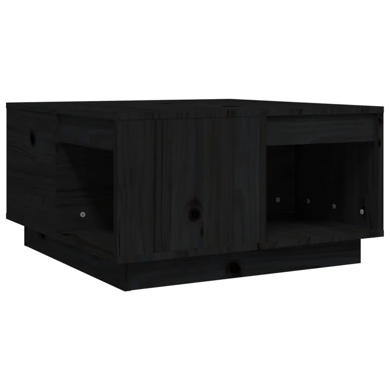 Table basse avec espace de rangement design moderne 60 x 61 x 32,5 cm bois massif de pin noir DEC039725