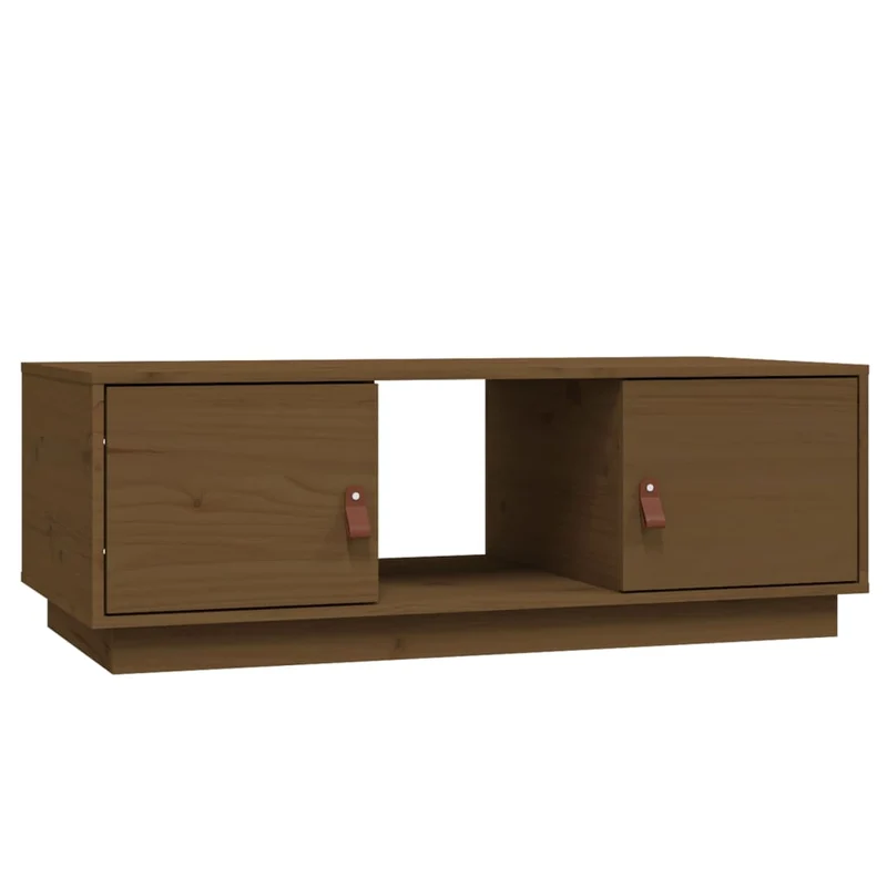 Table basse avec espace de rangement design moderne 100 x 50 x 35 cm bois massif de pin couleur marron miel DEC039459