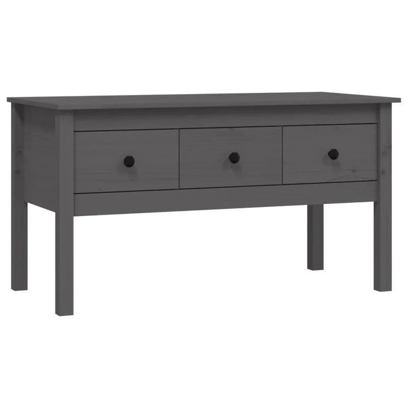 Table basse avec 3 tiroirs design rustique moderne 102 x 49 x 55 cm bois massif de pin gris DEC039157