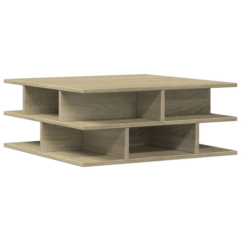 Table basse avec étagères design moderne 70 x 70 x 29 cm bois d'ingénierie couleur chêne DEC038990