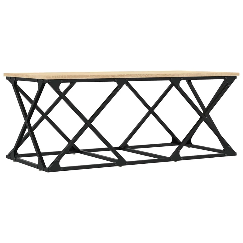 Table basse design industriel 100 x 49 x 40 cm bois d'ingénierie couleur chêne et métal DEC038846