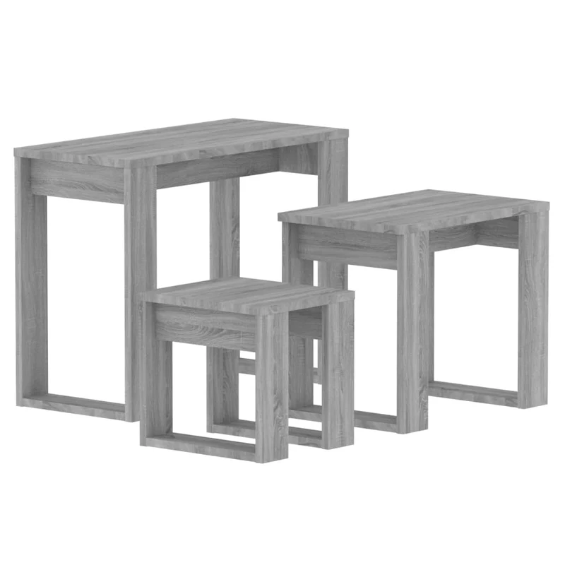 Lot de 3 tables d'appoint gigognes en bois d'ingénierie gris DEC032738
