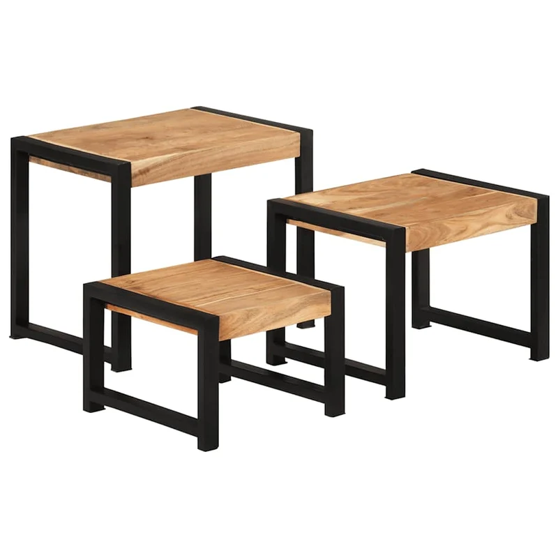 Lot de 3 tables d'appoint gigognes en bois solide et acier DEC032710