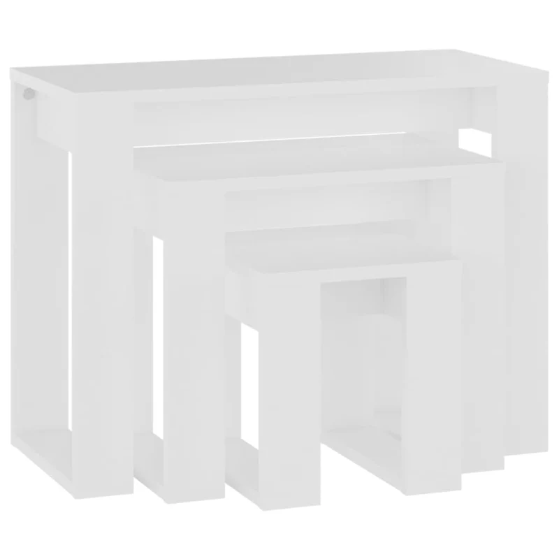 Lot de 3 tables d'appoint gigognes en bois d'ingénierie blanc DEC032696