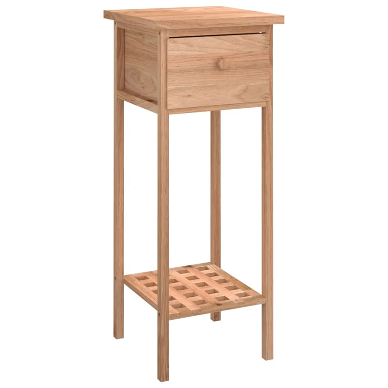 Table d'appoint support plante avec tiroir et étagère 25 x 25 x 60 cm bois massif de noyer DEC032340