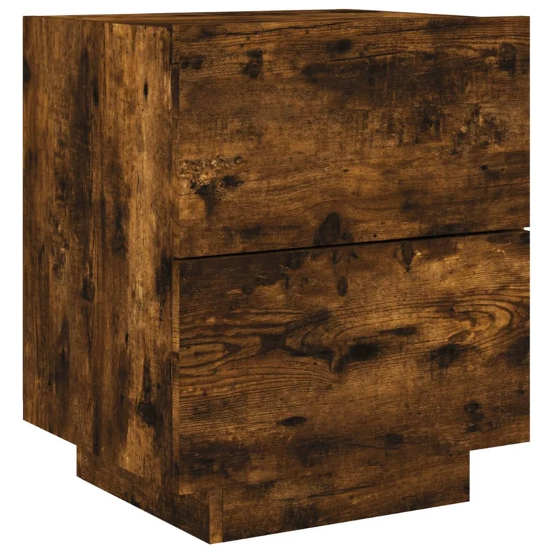 Table de chevet avec tiroirs et lumières LED RVB bois d'ingénierie marron DEC032790