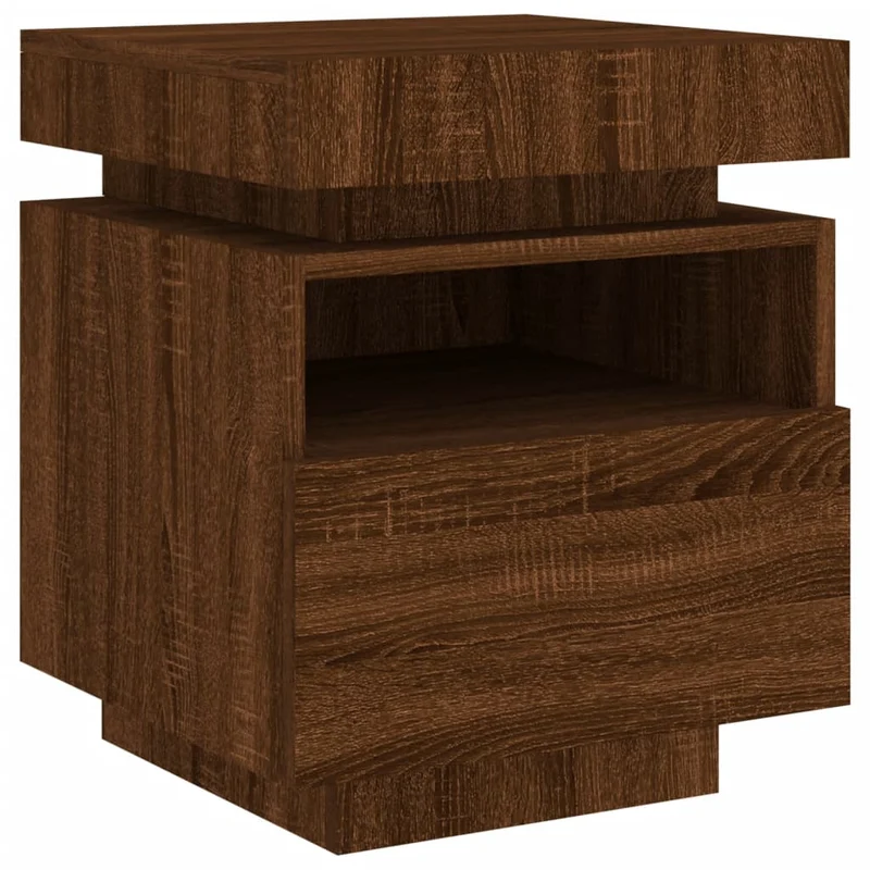 Table de chevet avec tiroir lumières LED RVB 40 x 39 x 48,5 cm bois d'ingénierie marron DEC032771