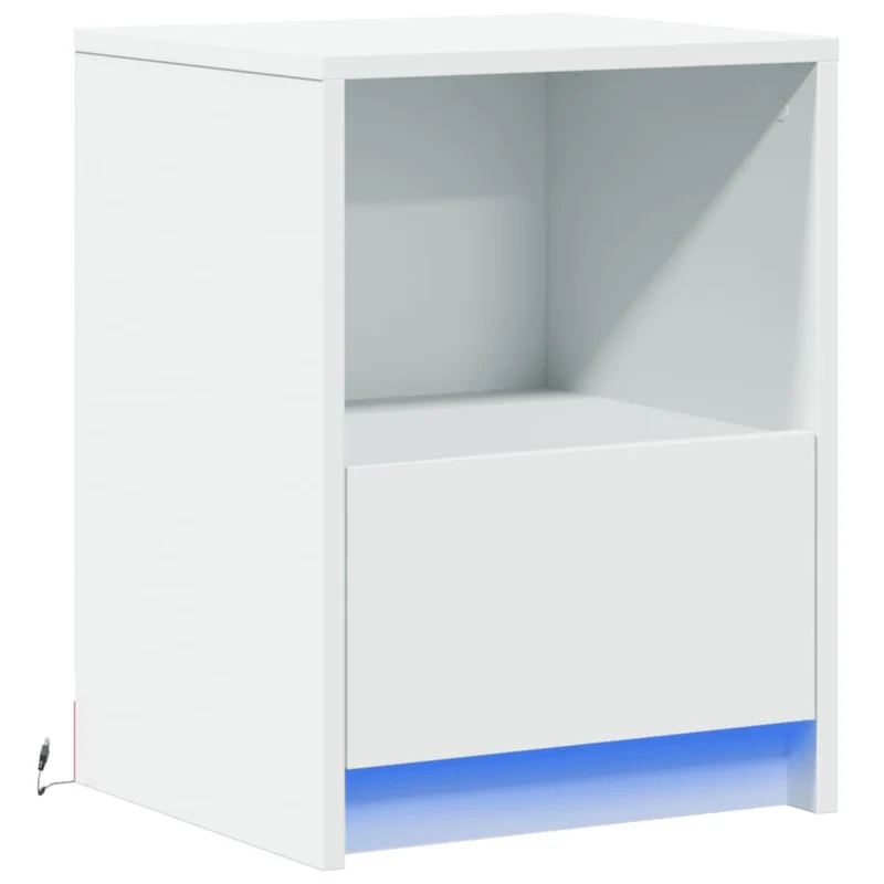 Table de chevet avec tiroir et LED RVB 38 x 34 x 50 cm bois d'ingénierie blanc DEC032766