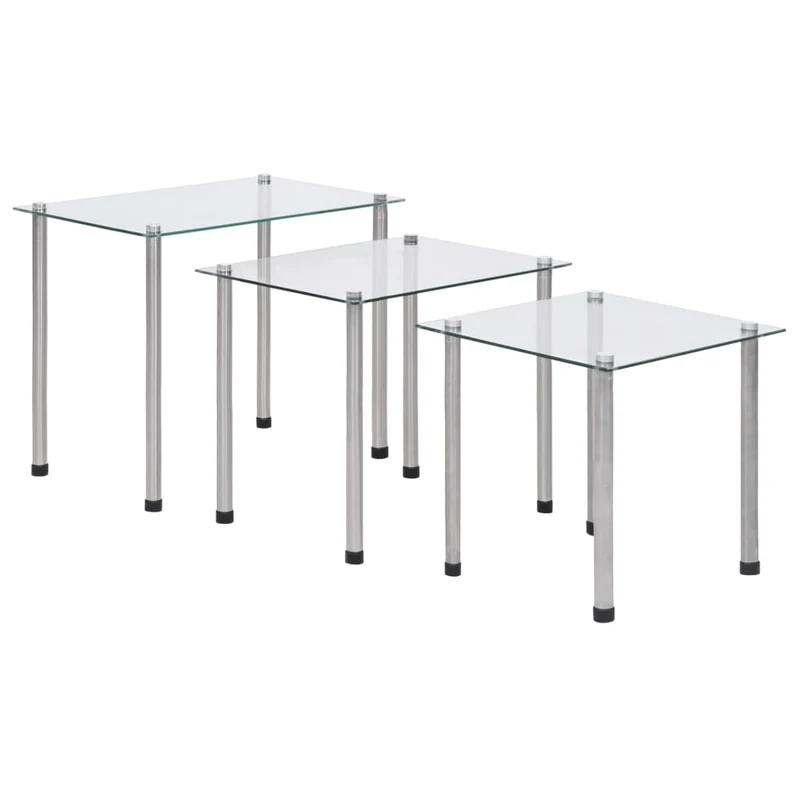 Lot de 3 tables d'appoint gigognes en verre trempé transparent et acier DEC032740