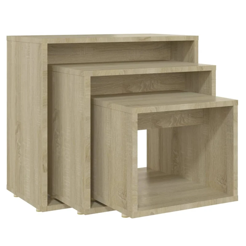 Lot de 3 tables d'appoint gigognes en aggloméré couleur chêne DEC032718