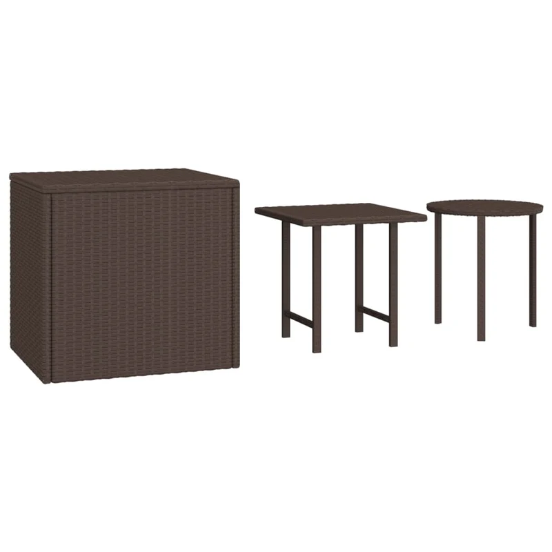 Lot de 3 tables d'appoint pour intérieur ou extérieur en résine tressée marron et acier DEC032668