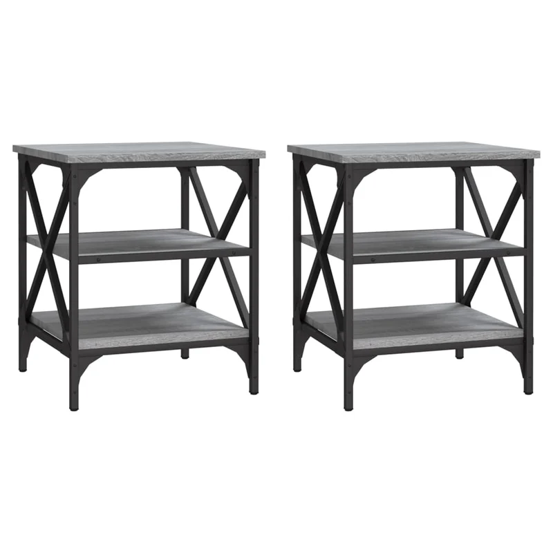 Lot de 2 tables d'appoint avec étagères 40 x 42 x 50 cm bois ingénierie gris et acier DEC032647