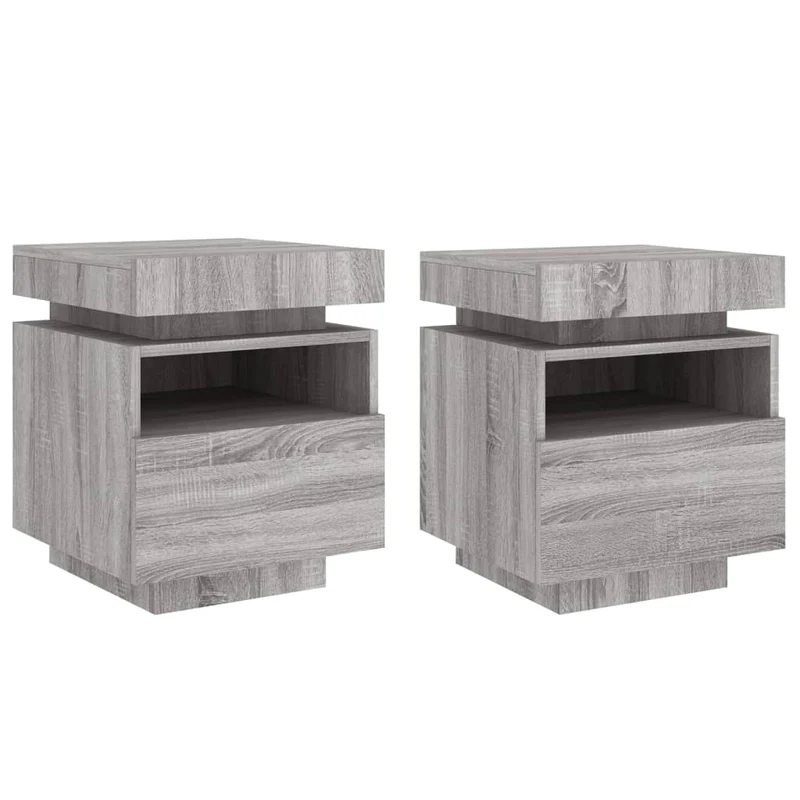 Lot de 2 tables de chevet lumières LED RVB 40 x 39 x 48,5 cm avec tiroir en bois d'ingénierie gris DEC032837
