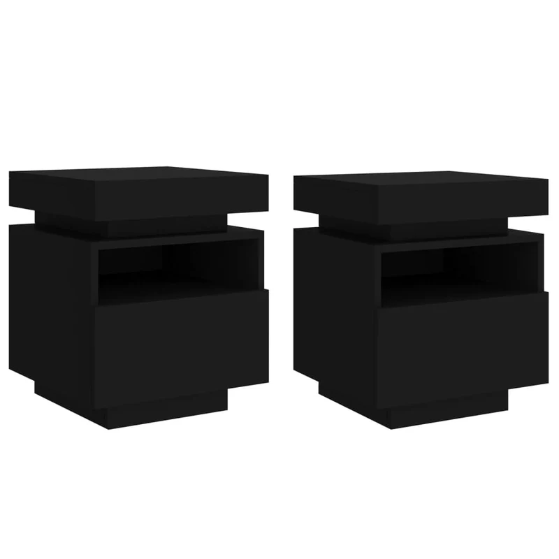 Lot de 2 tables de chevet avec tiroirs et lumières LED RVB 40 x 39 x 48,5 cm bois d'ingénierie noir DEC032835