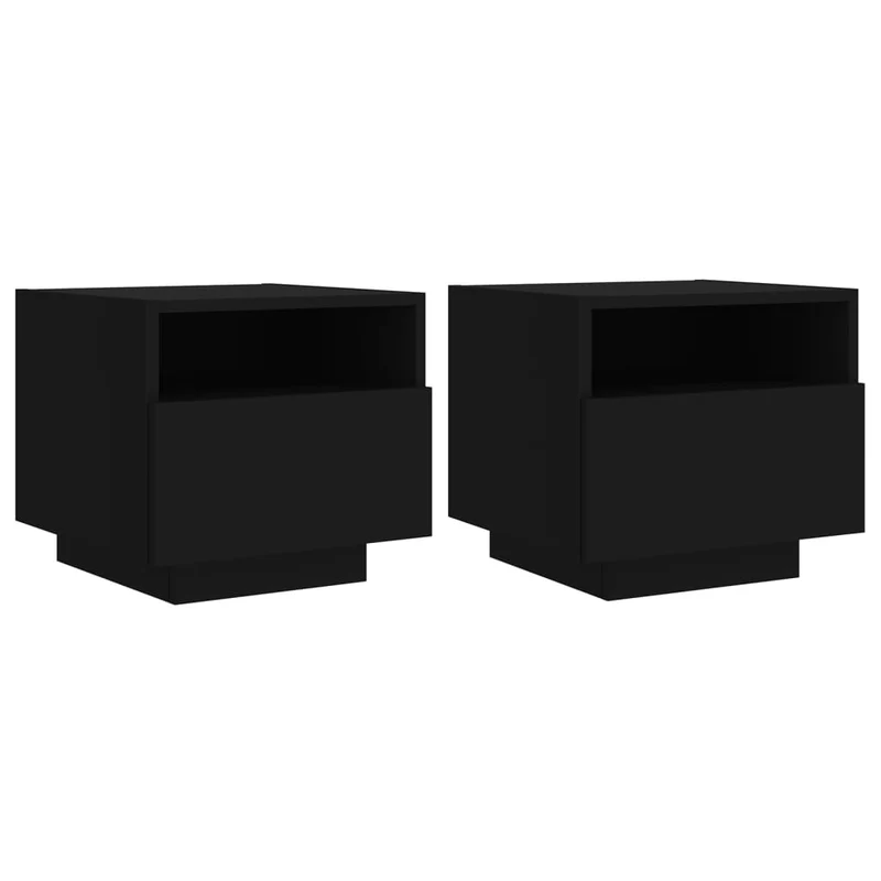 Lot de 2 tables de chevet avec tiroirs et lumières LED RVB 40 x 39 x 37 cm bois d'ingénierie noir DEC032834