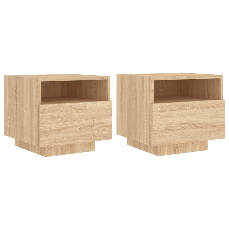 Lot de 2 tables de chevet avec tiroir et lumières LED RVB en bois d'ingénierie couleur chêne DEC032830