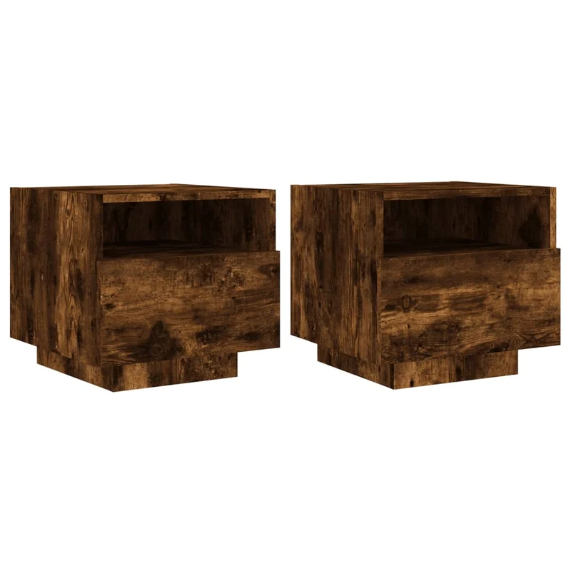 Lot de 2 table de chevet avec tiroir et lumières LED RVB 40 x 39 x 37 cm en bois d'ingénierie marron DEC032827