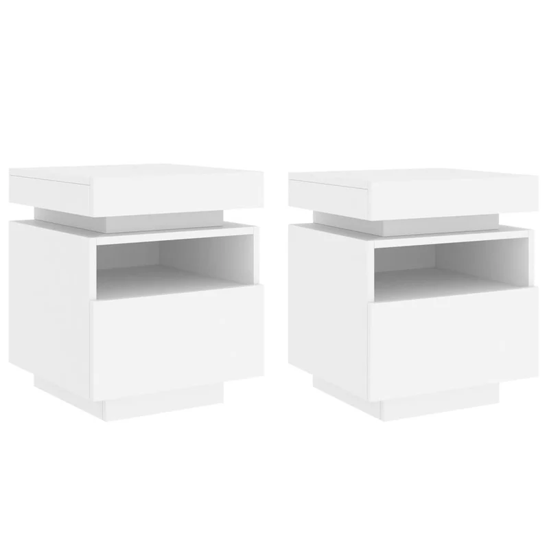 Lot de 2 tables de chevet avec tiroirs et lumières LED RVB 40 x 39 x 48,5 cm en bois d'ingénierie blanc DEC032825