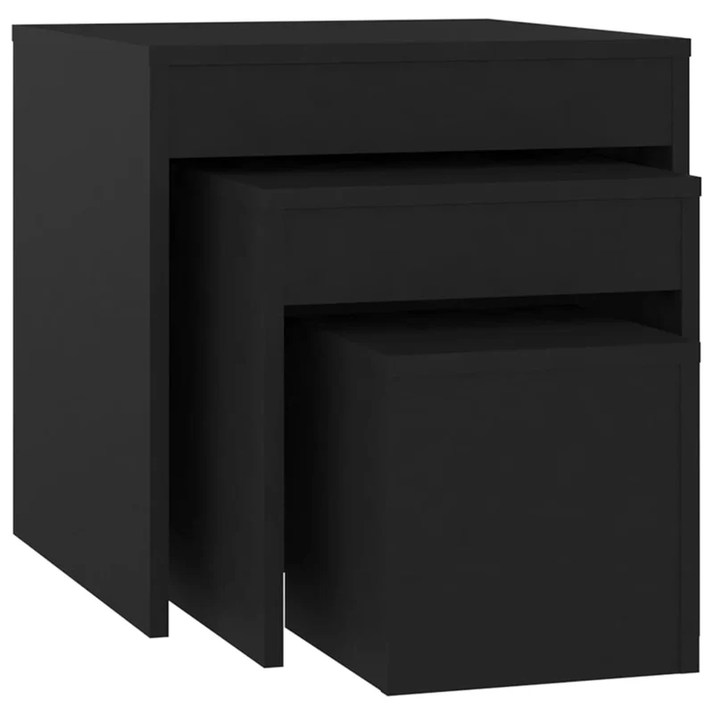 Lot de 3 tables d'appoint gigognes bout de canapé support de plante en aggloméré noir DEC032730