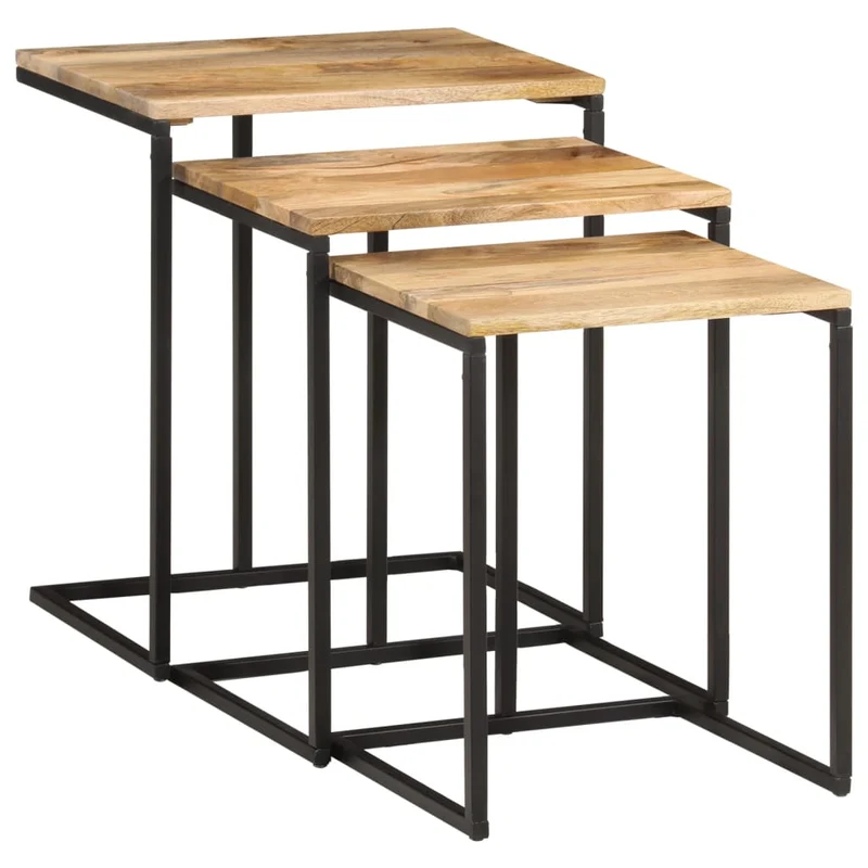 Lot de 3 tables d'appoint gigognes en bois massif d'acacia et fer DEC032707