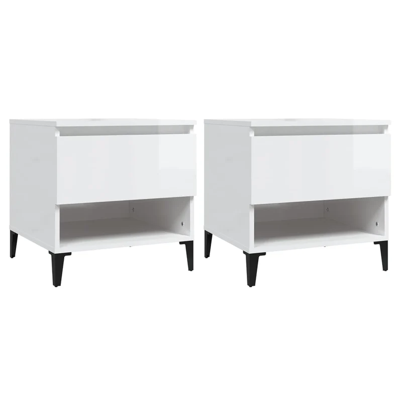 Lot de 2 tables d'appoint table de chevet avec tiroir et compartiment 50 x 46 x 50cm bois ingénierie blanc brilliant DEC032654