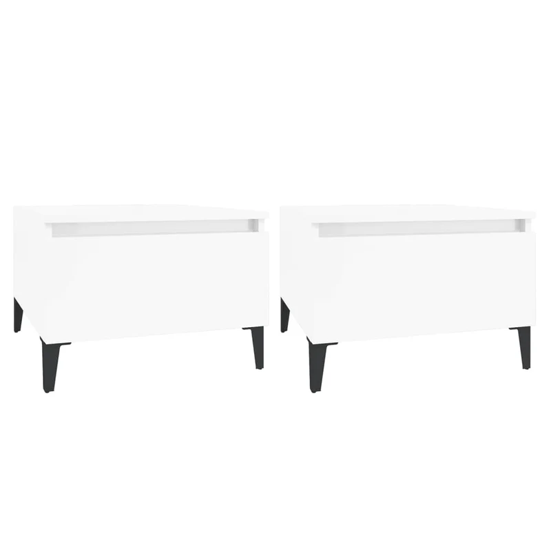 Lot de 2 tables d'appoint avec tiroir 50 x 46 x 35cm en bois ingénierie blanc brilliant DEC032653