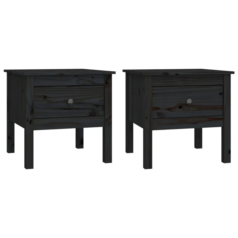 Lot de 2 tables d'appoint chevet avec tiroir 50 x 50 x 49 cm bois de pin noir DEC032646