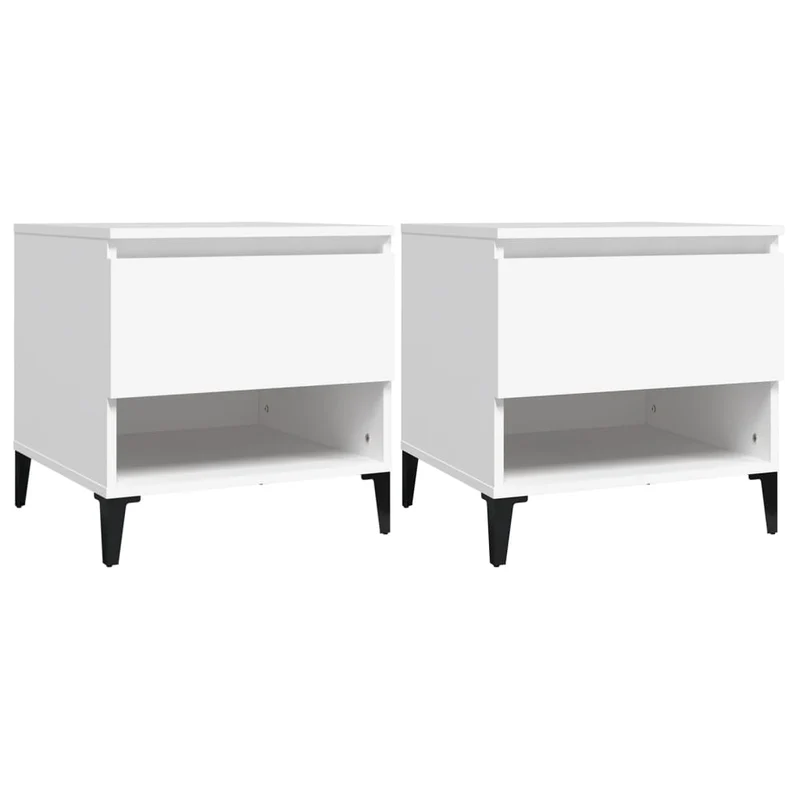 Lot de 2 tables d'appoint avec tiroir et compartiment 50 x 46 x 50 cm bois d’ingénierie blanc DEC032616