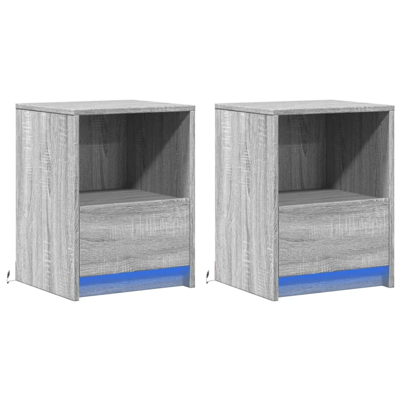 Lot de 2 tables de chevet avec tiroir et LED en bois d'ingénierie gris DEC032866