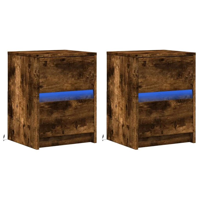 Lot de 2 tables de chevet avec tiroirs et LED 38 x 34 x 50 cm en bois d'ingénierie marron DEC032840