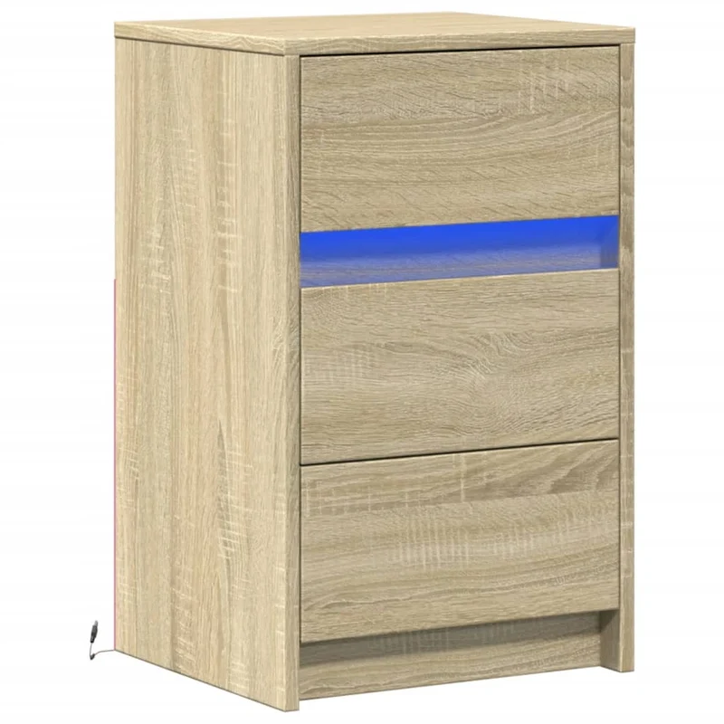 Table de chevet avec tiroirs et LED 38 x 34 x 61 cm en bois d'ingénierie couleur chêne DEC032775