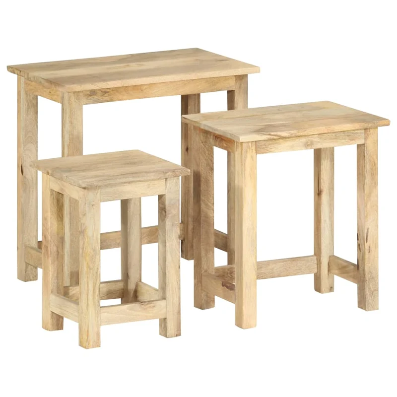 Lot de 3 tables d'appoint gigognes en bois solide de manguier DEC032712
