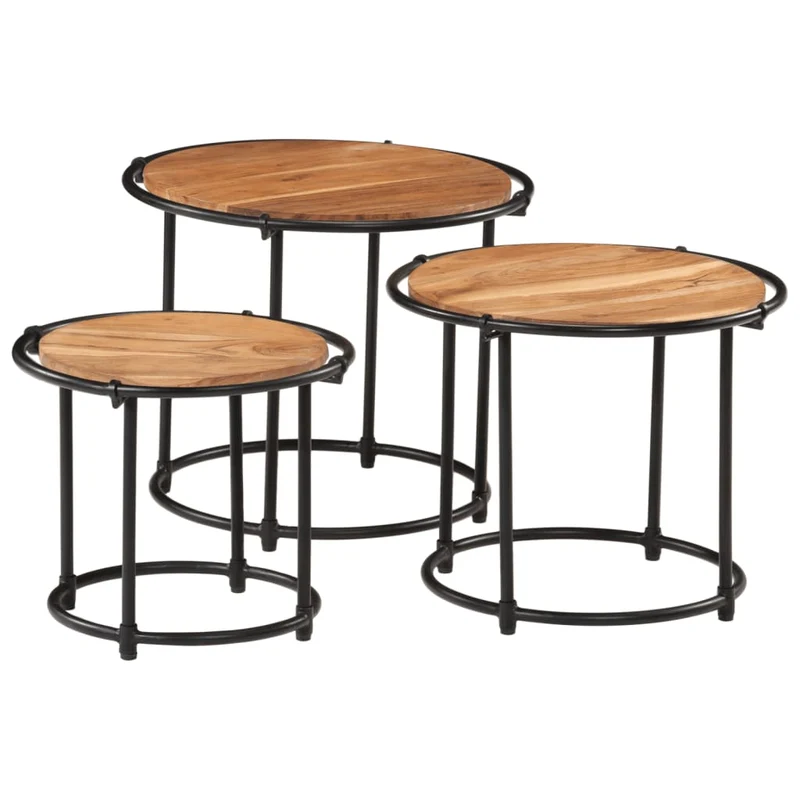 Lot de 3 tables d'appoint gigognes en bois massif d'acacia et fer DEC032708